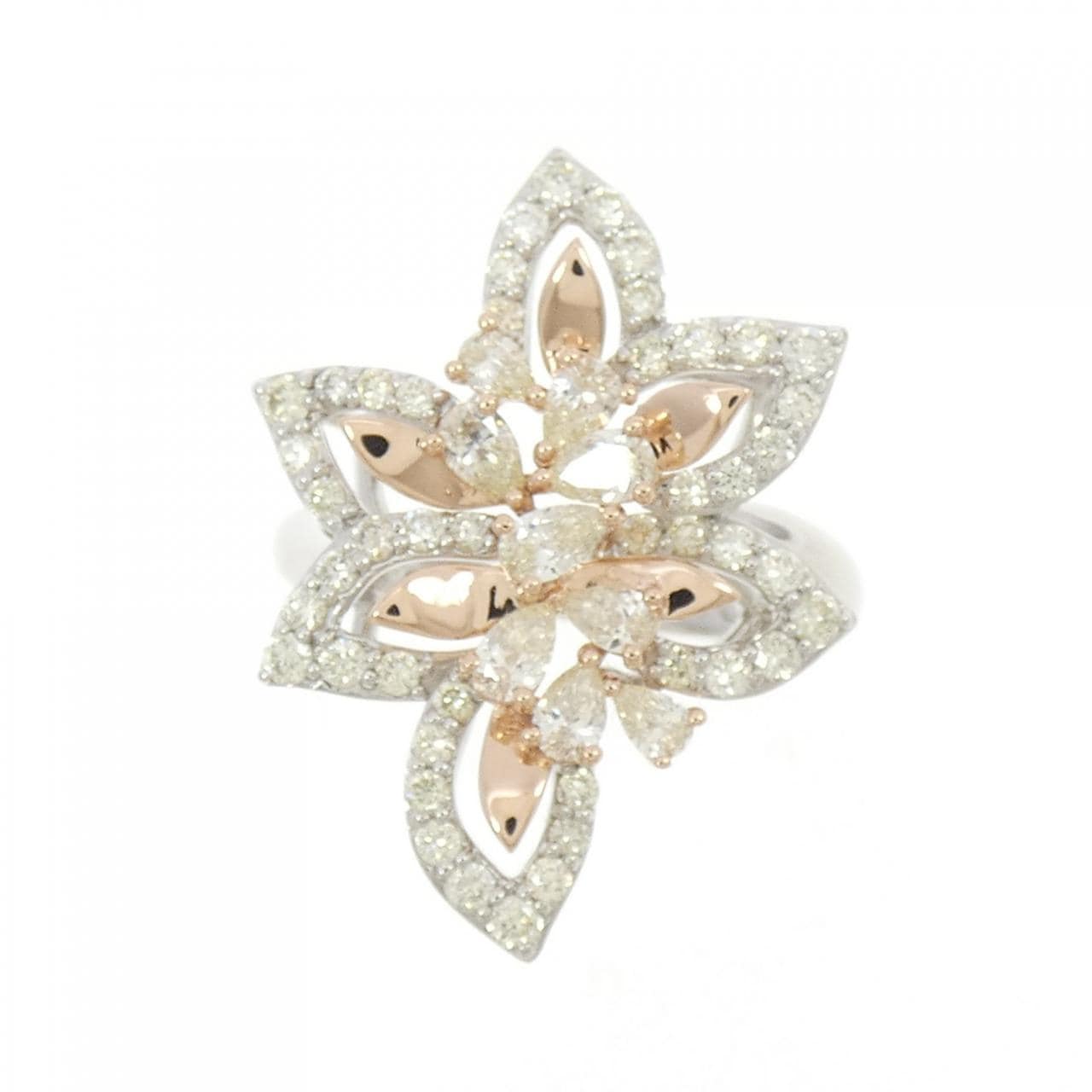 PT950/K18PG フラワー ダイヤモンド リング 0.85CT