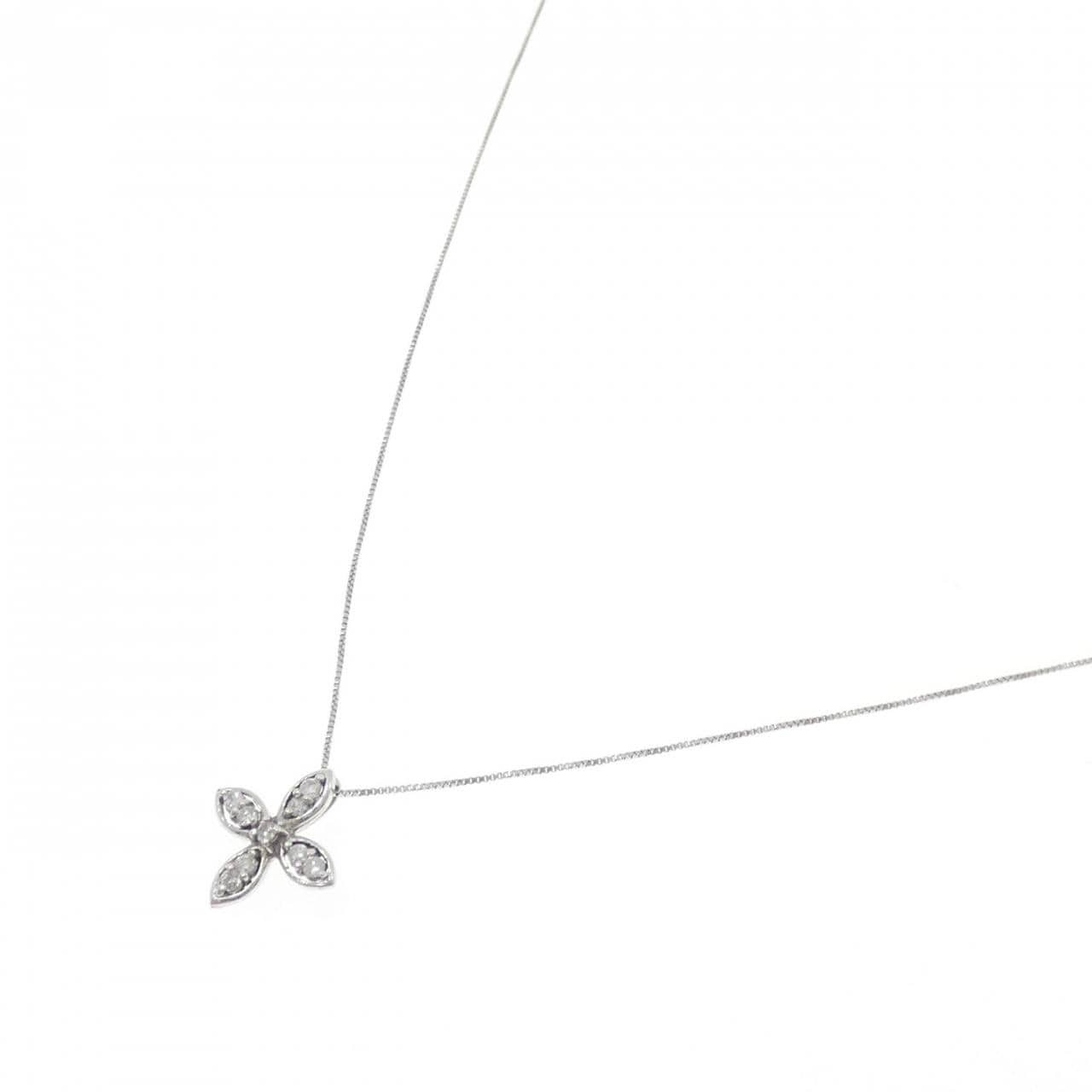 K18WG/750WG フラワー ダイヤモンド ネックレス 0.10CT