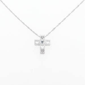 K18WG クロス×ハート ダイヤモンド ネックレス 0.03CT