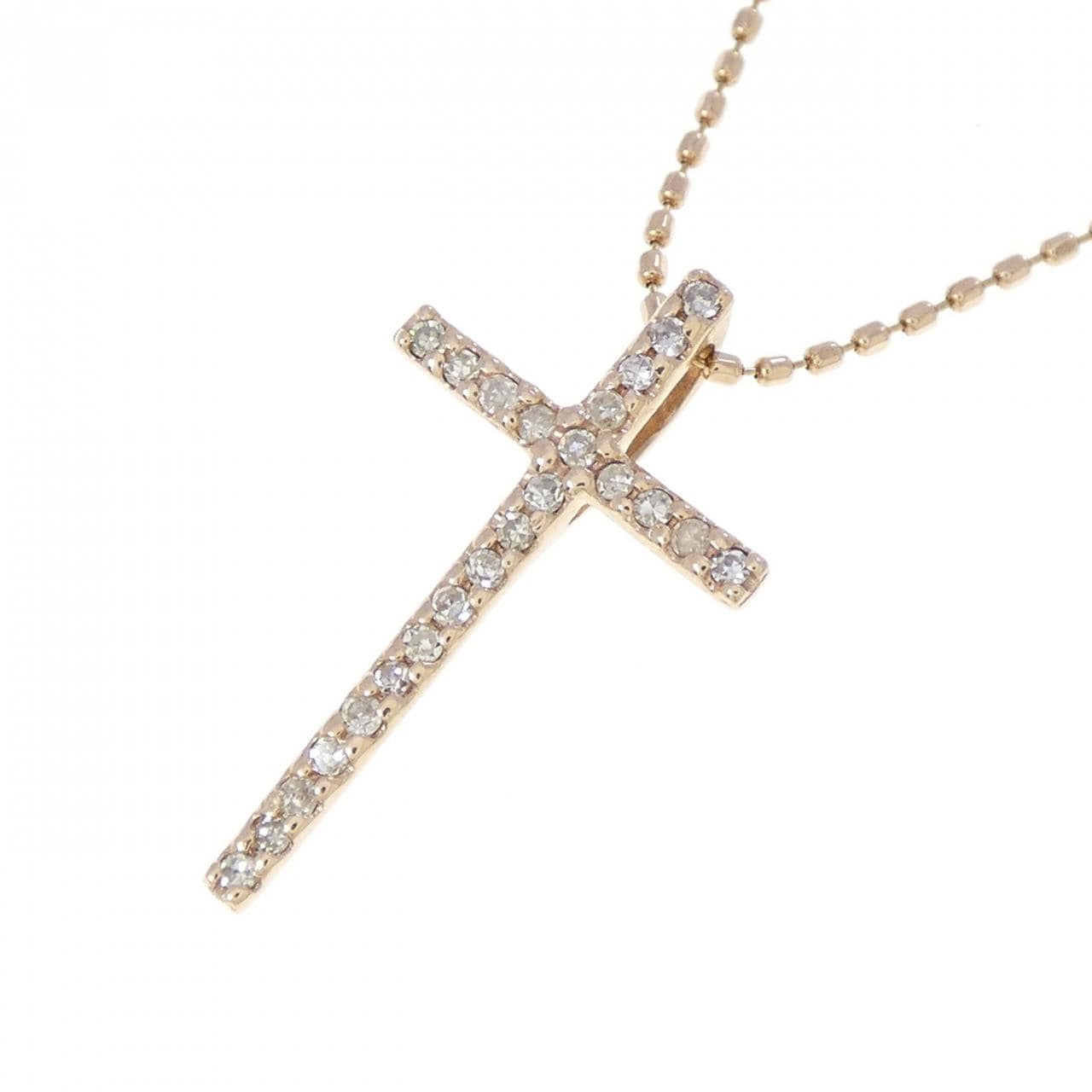 K10PG クロス ダイヤモンド ネックレス 0.07CT