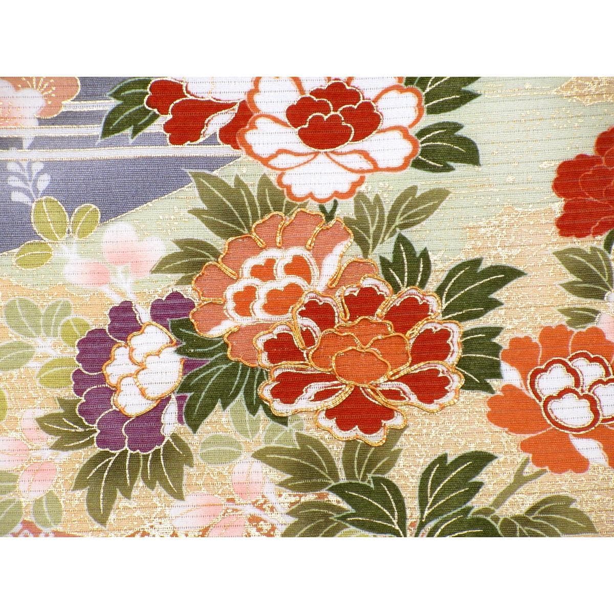【未使用品】夏名古屋帯　絽ちりめん染帯　友禅金彩加工　刺繍入り