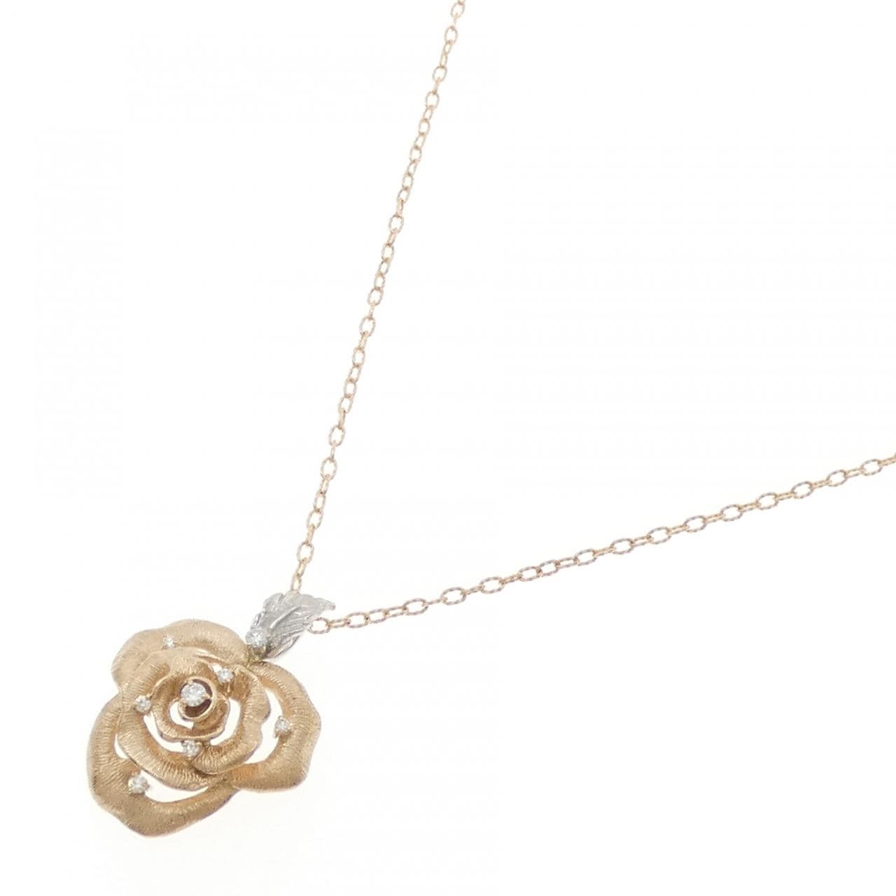 K18PG/PT900 ローズ ダイヤモンド ネックレス 0.19CT