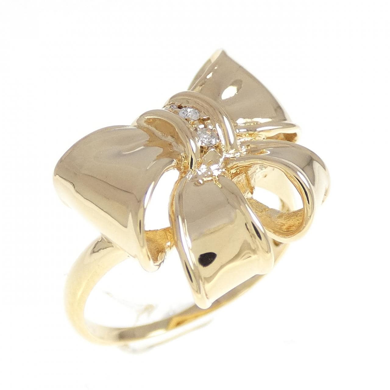 K18YG リボン ダイヤモンド リング 0.03CT