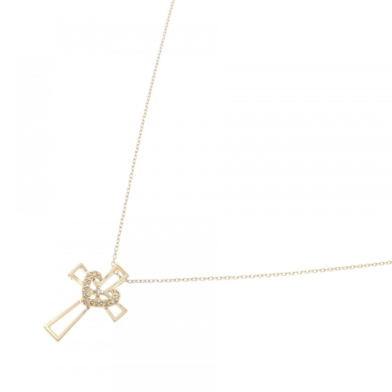 K18YG クロス×ハート ダイヤモンド ネックレス 0.05CT