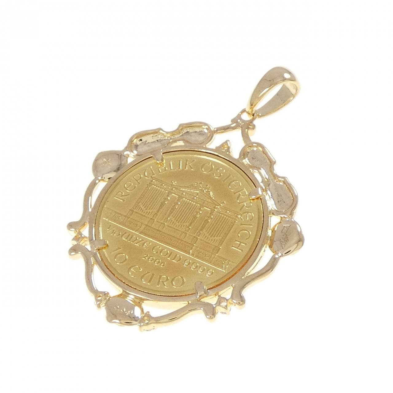 750YG(枠) ダイヤモンド コイン ペンダント 0.04CT