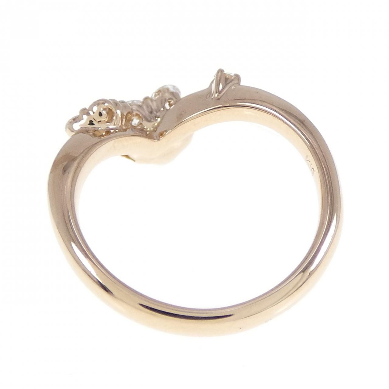K18PG フラワー ダイヤモンド ピンキーリング 0.39CT
