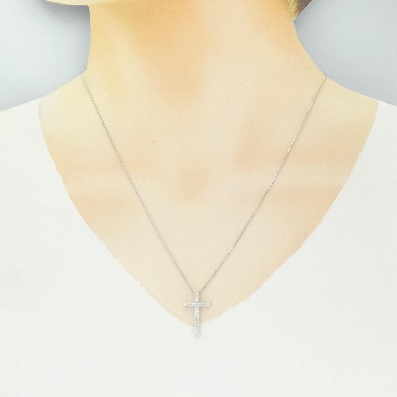 K18WG クロス ダイヤモンド ネックレス 0.30CT