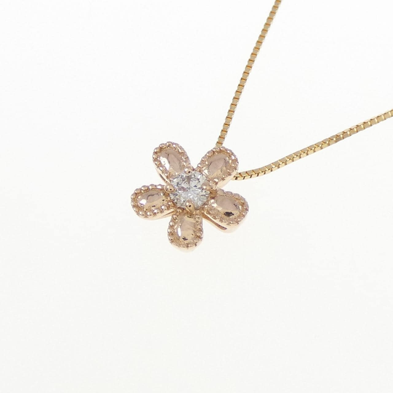 K18PG/K18YG フラワー ダイヤモンド ネックレス 0.07CT