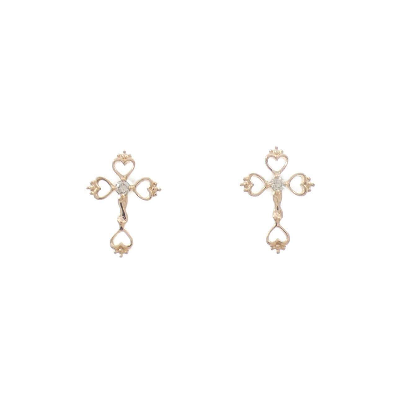 K10PG クロス×ハート  ダイヤモンド ピアス