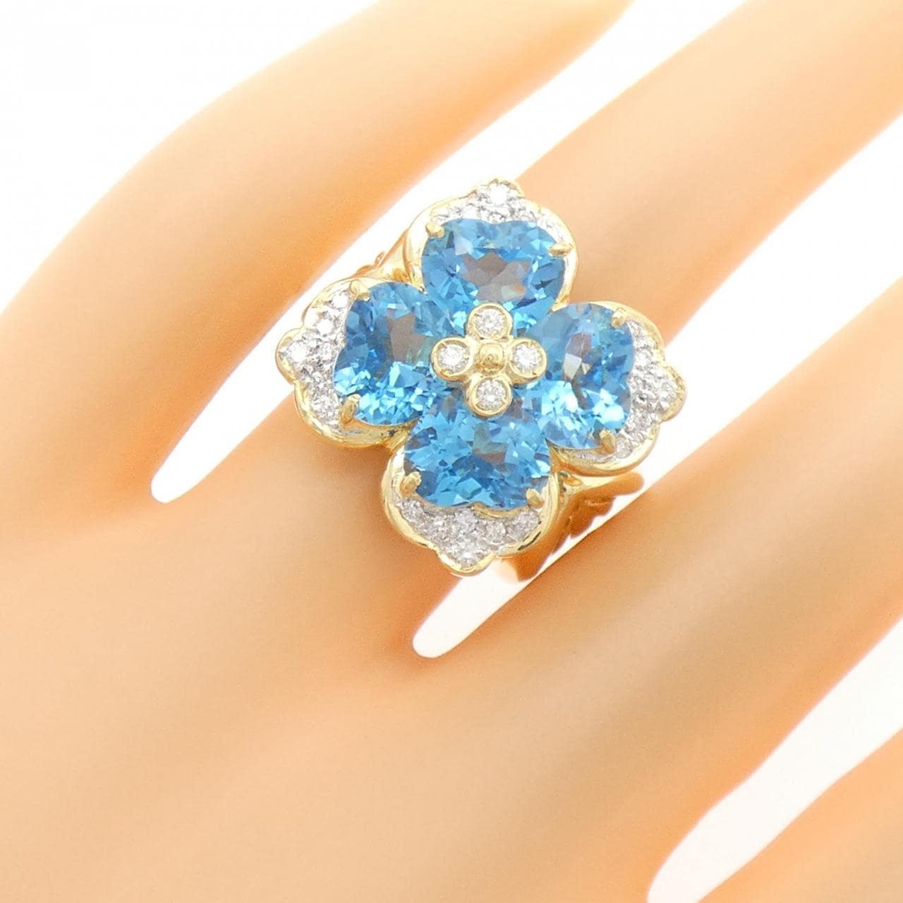 K18YG/K18WG フラワー ブルートパーズ リング 6.67CT