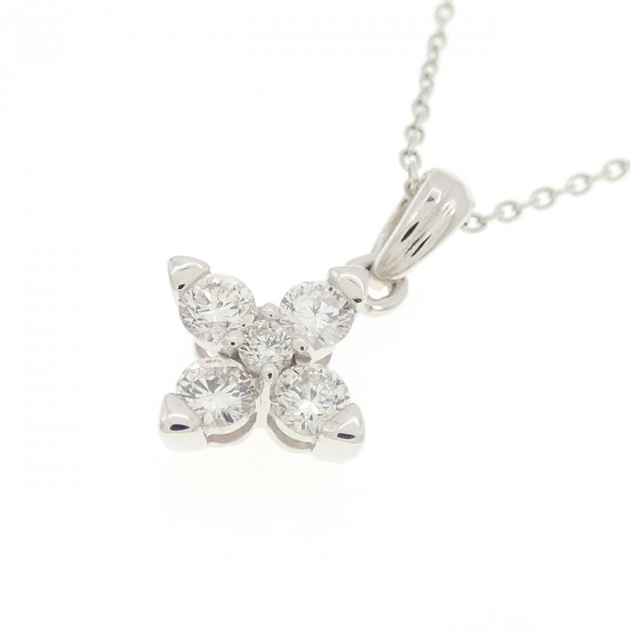 K10WG フラワー ダイヤモンド ネックレス 0.29CT