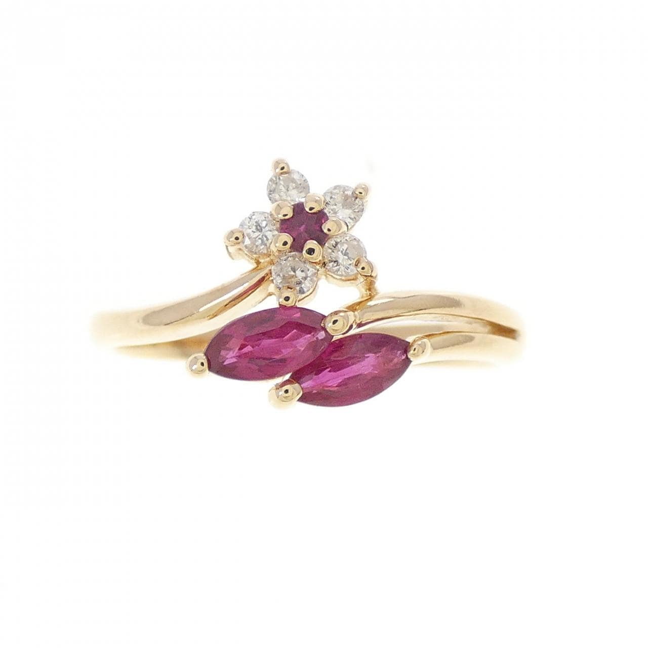 K18YG フラワー ルビー リング 0.33CT
