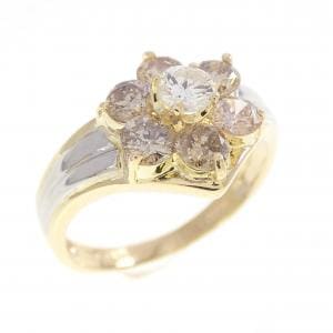 K18YG/PT900 フラワー ダイヤモンド リング 1.00CT