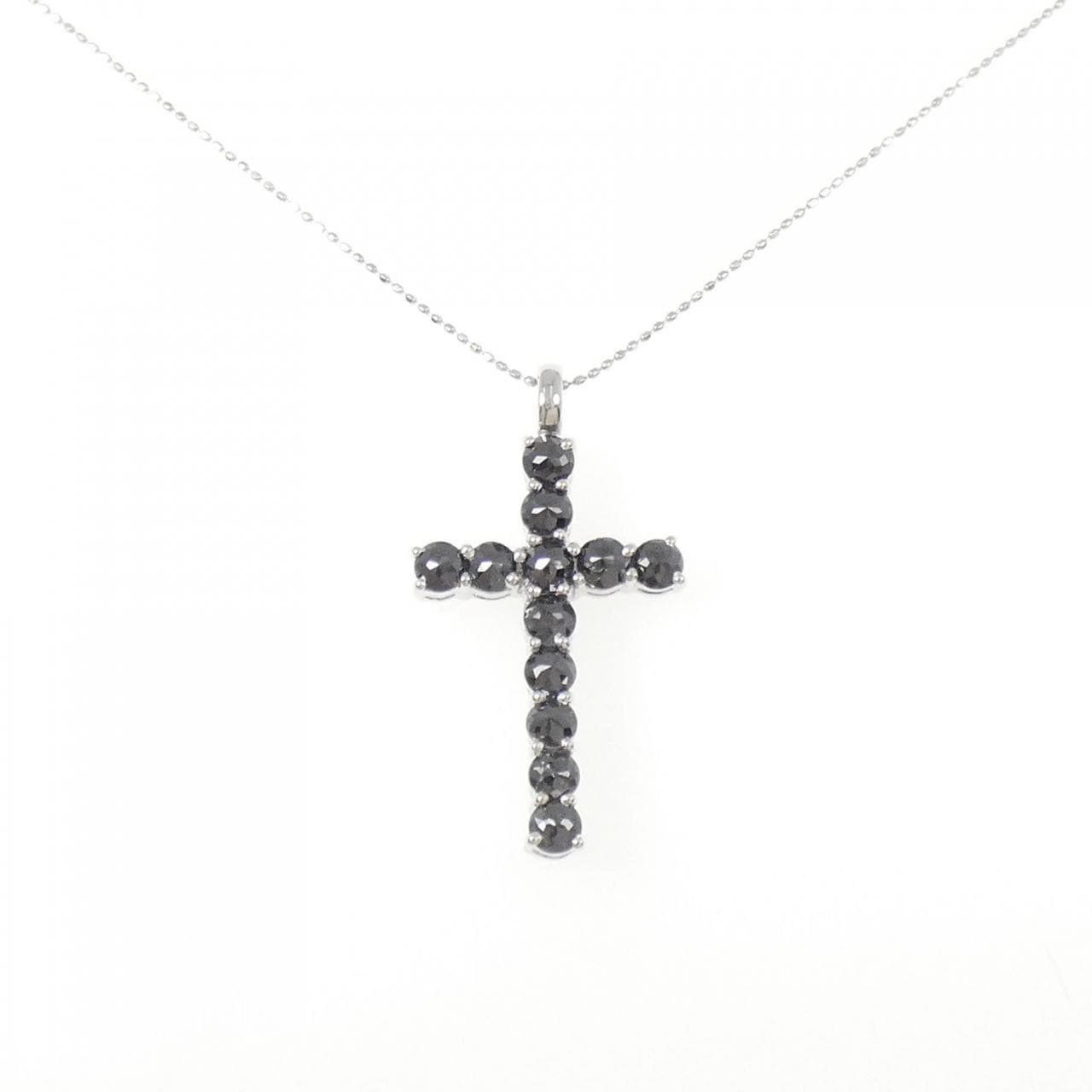 750WG/K18WG クロス ダイヤモンド ネックレス 2.53CT