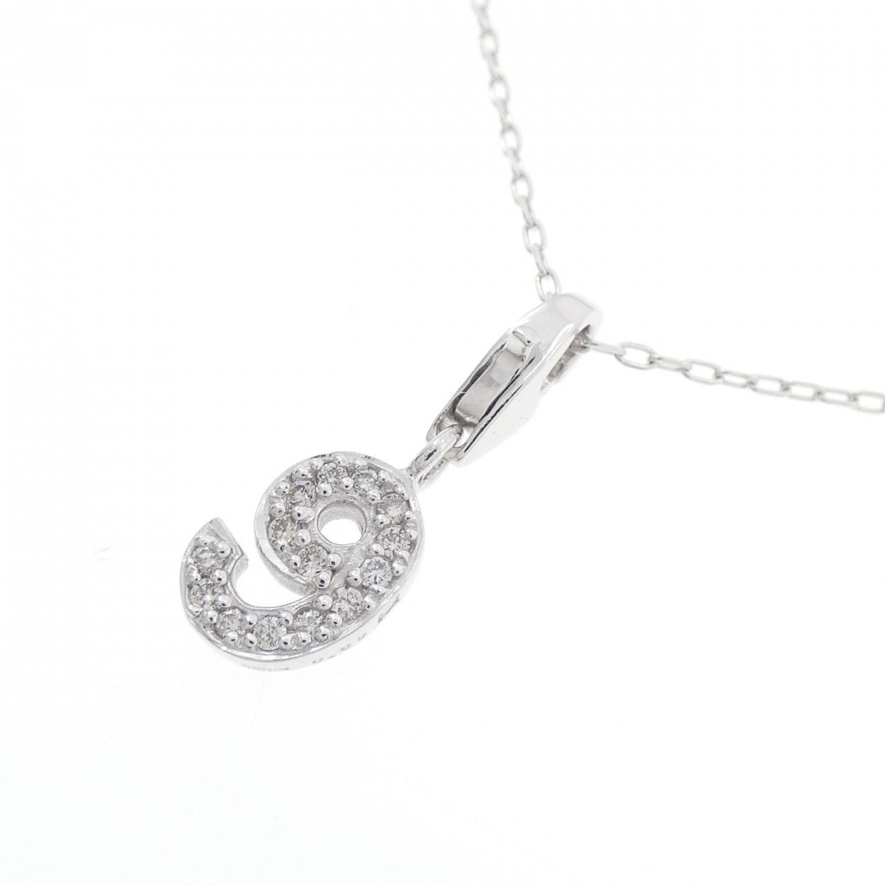 K18WG ナンバー9 ダイヤモンド ネックレス 0.09CT