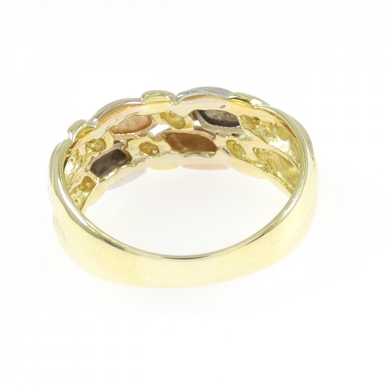 K18YG/PT950/K18PG钻石戒指 0.08克拉