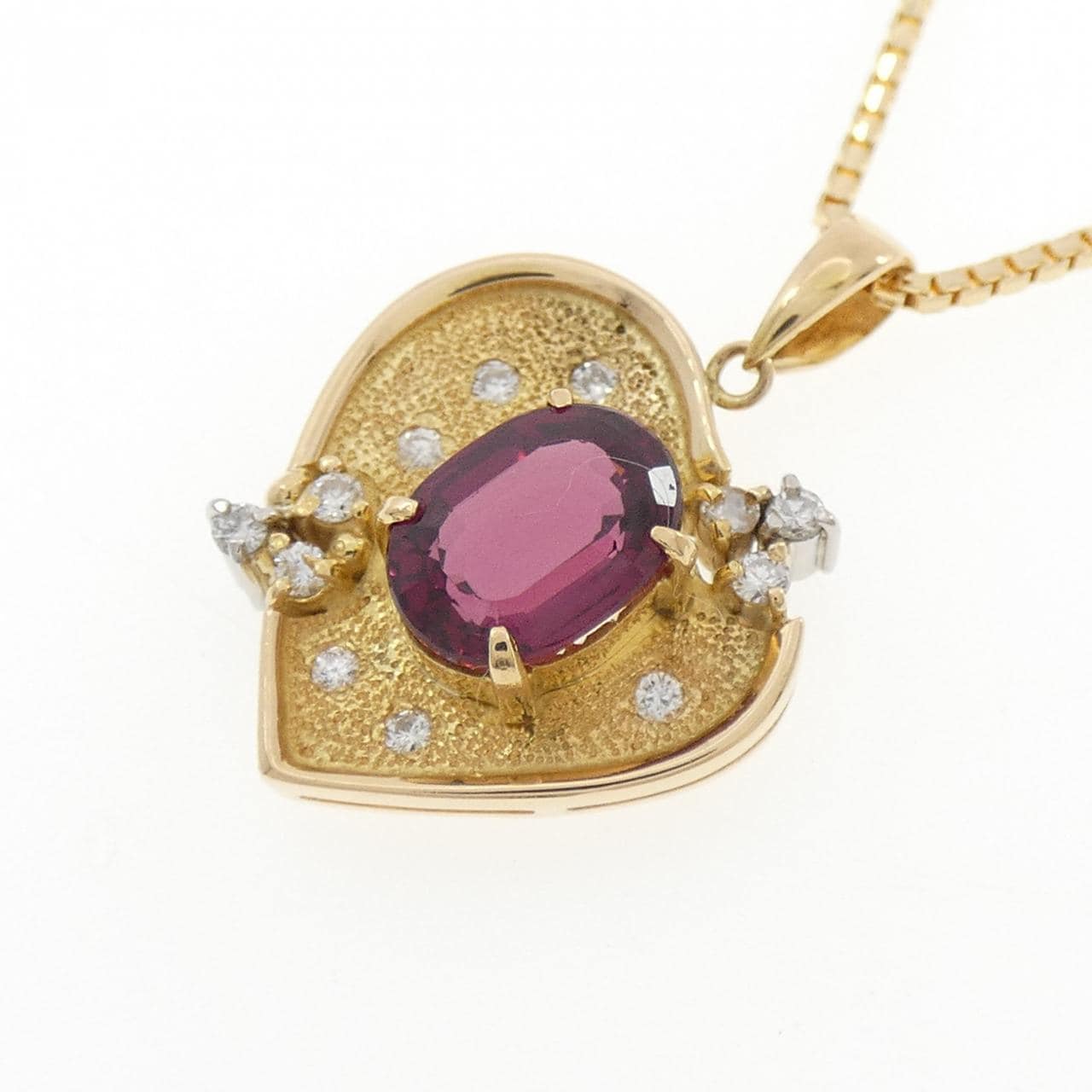 K18YG/PT900 ハート ガーネット ネックレス 1.85CT