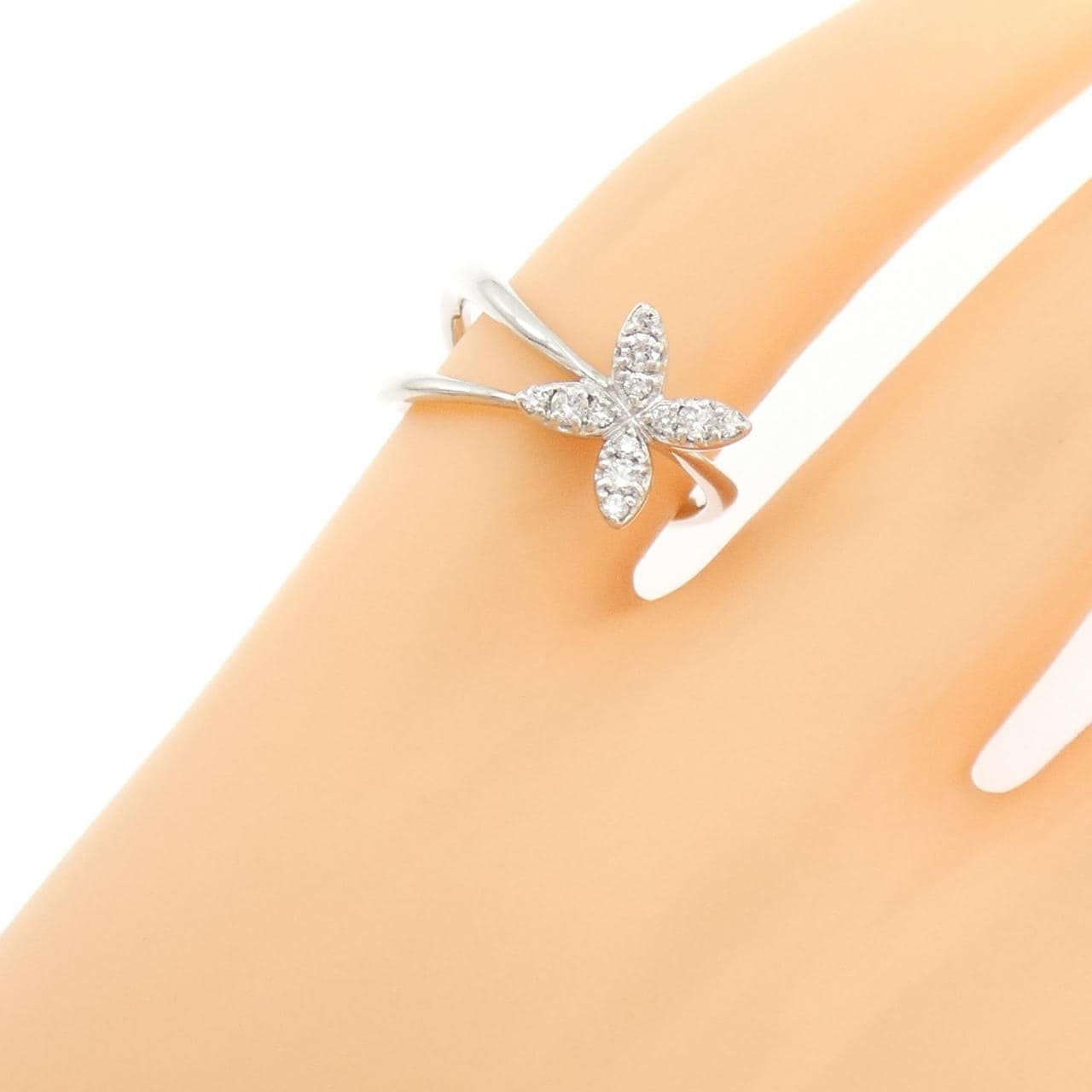 K18WG フラワー ダイヤモンド ピンキーリング 0.16CT