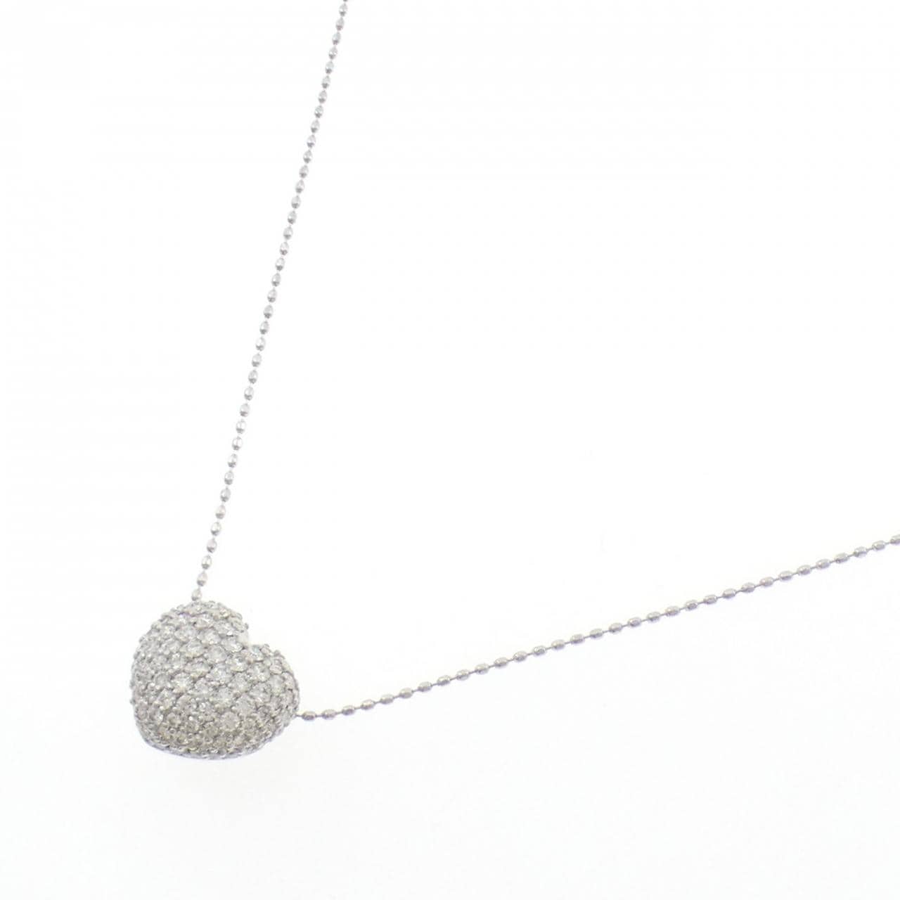 K18WG ハート パヴェ ダイヤモンド ネックレス 0.70CT