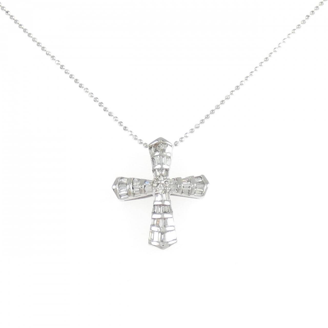 K18WG クロス ダイヤモンド ネックレス 0.42CT