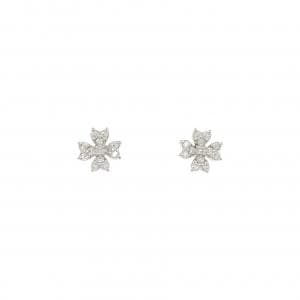 PT900 フラワー ダイヤモンド ピアス