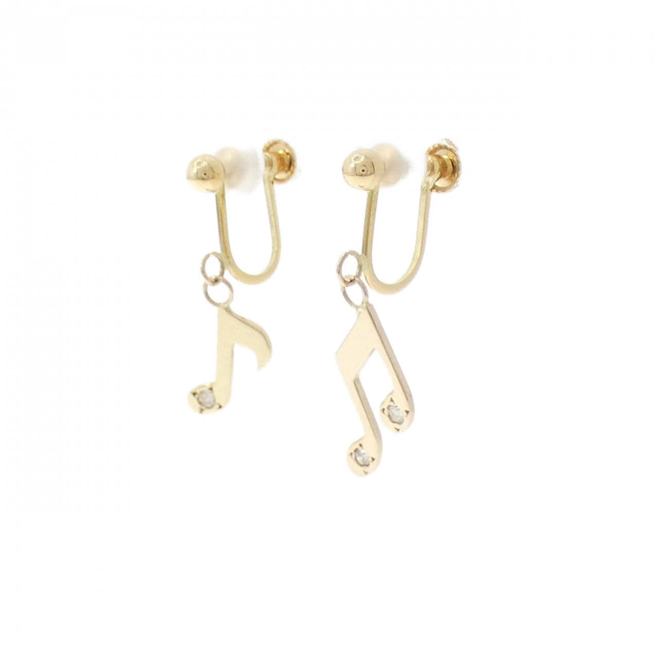 K18YG 音符 ダイヤモンド イヤリング 0.05CT