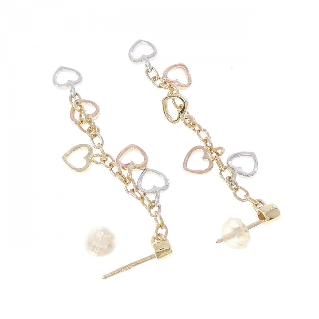 750スリーカラー/K18YG ハート ピアス