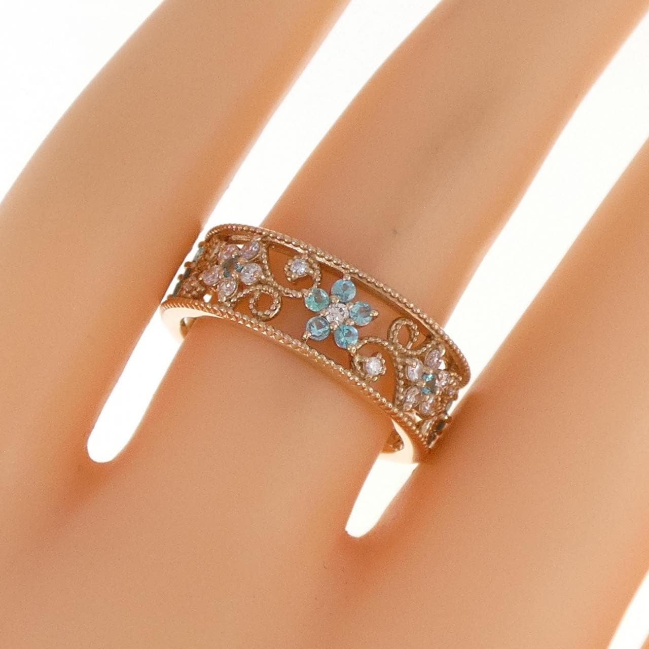 K18PG フラワー トルマリン リング 0.36CT