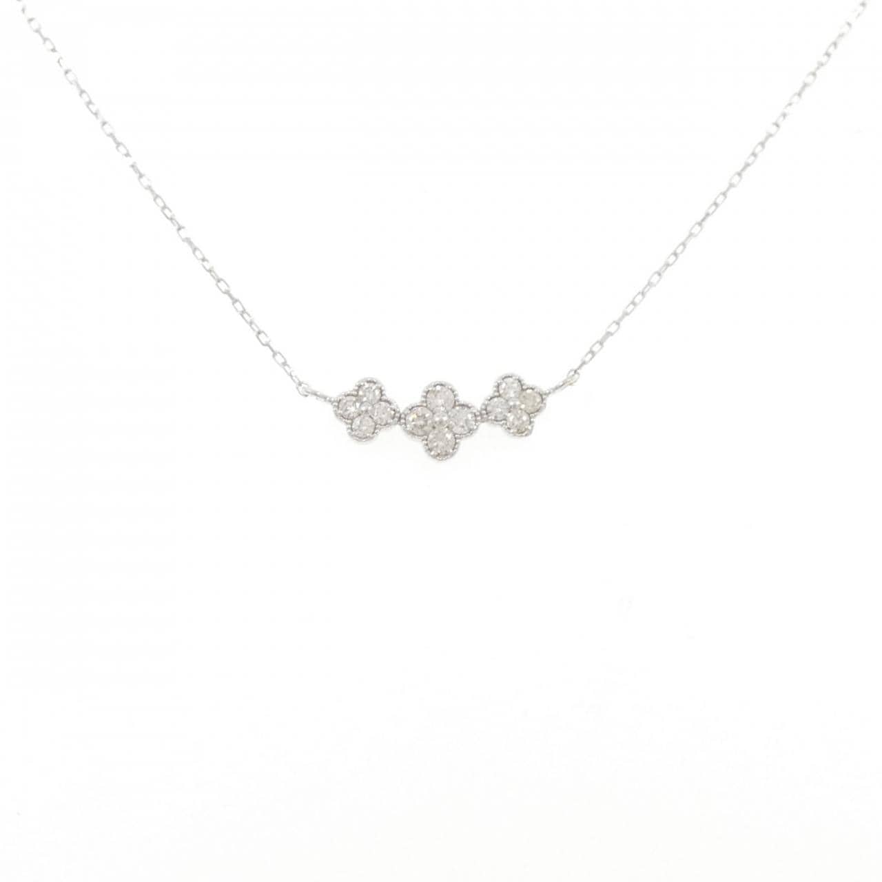 K18WG フラワー ダイヤモンド ネックレス 0.30CT