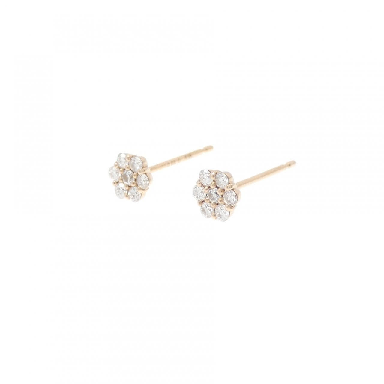 K18PG フラワー ダイヤモンド ピアス 0.16CT