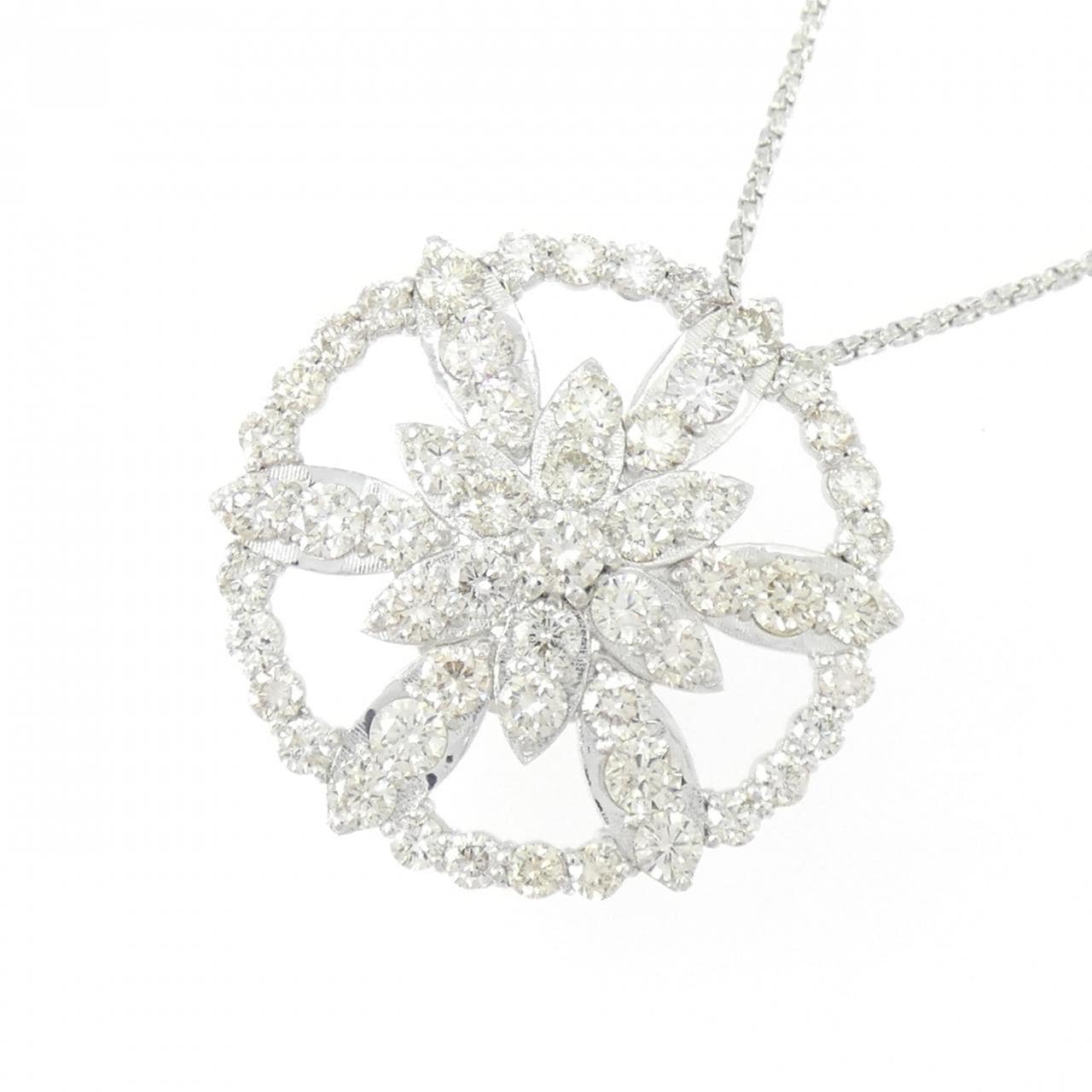 PT900/K18WG フラワー ダイヤモンド ネックレス 2.00CT