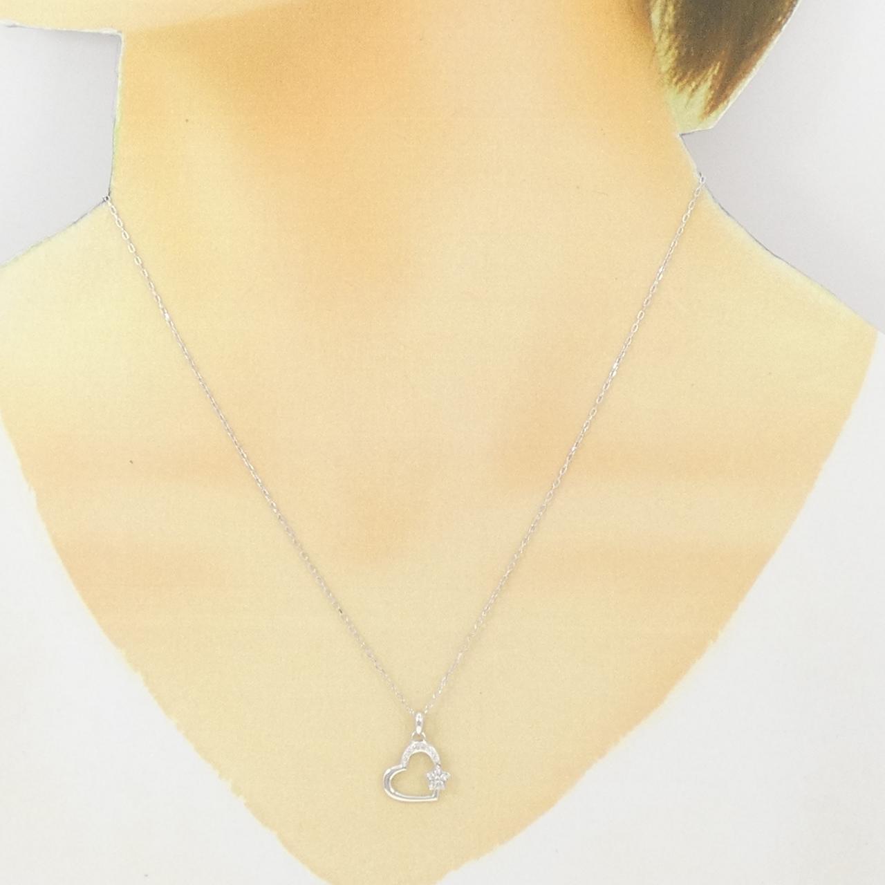 K18WG ハート×フラワー ダイヤモンド ネックレス 0.07CT