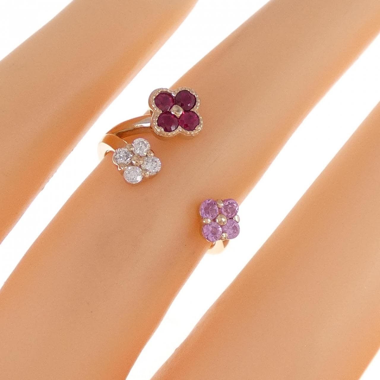 K18PG flower color stone ring