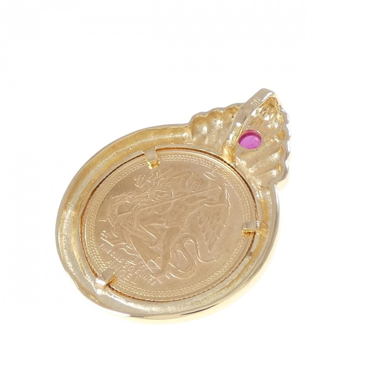 K18YG(枠) ルビー コイン ペンダント