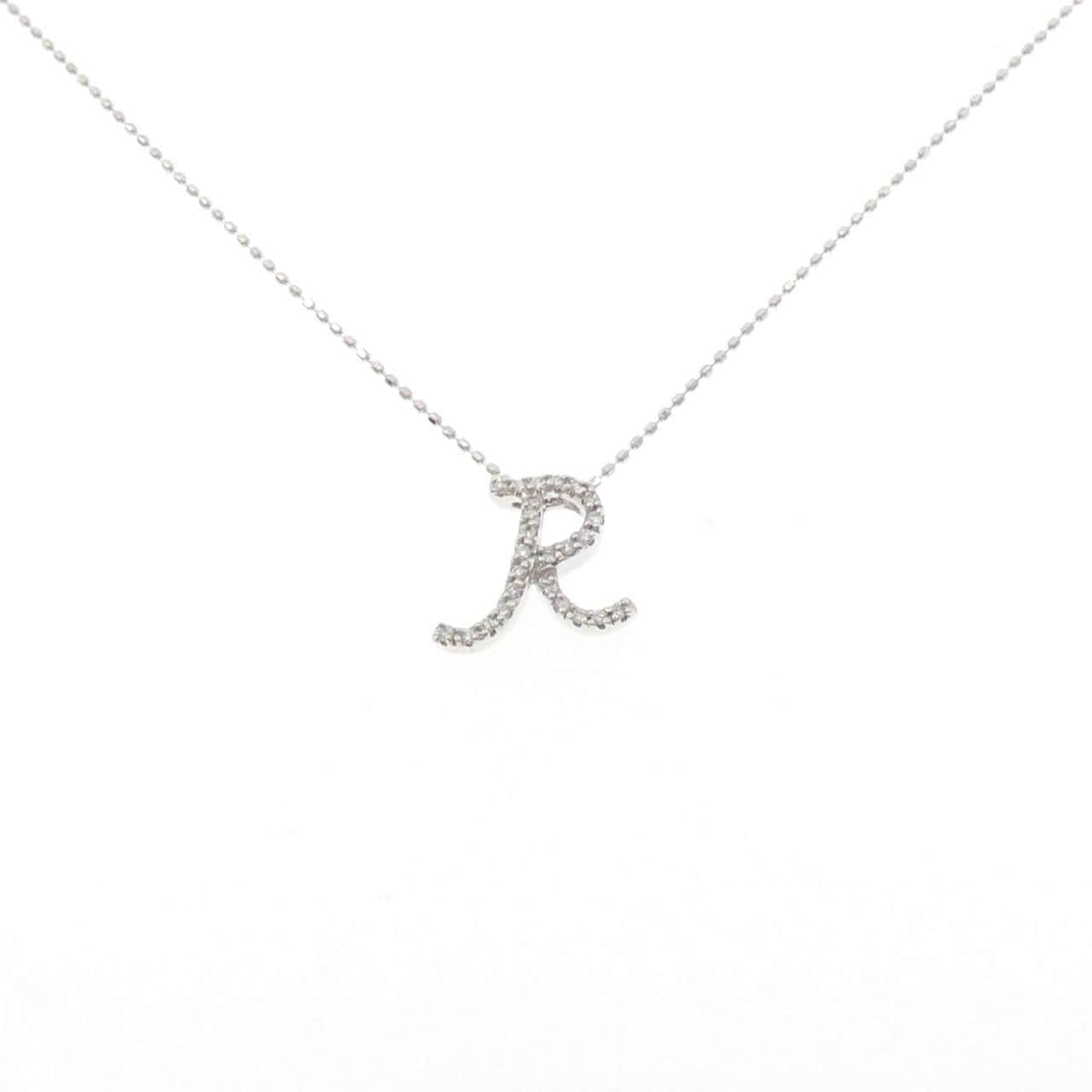 K18WG イニシャルR ダイヤモンド ネックレス 0.13CT