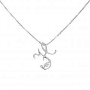 K18WG/PT850 イニシャルH ダイヤモンド ネックレス 0.05CT
