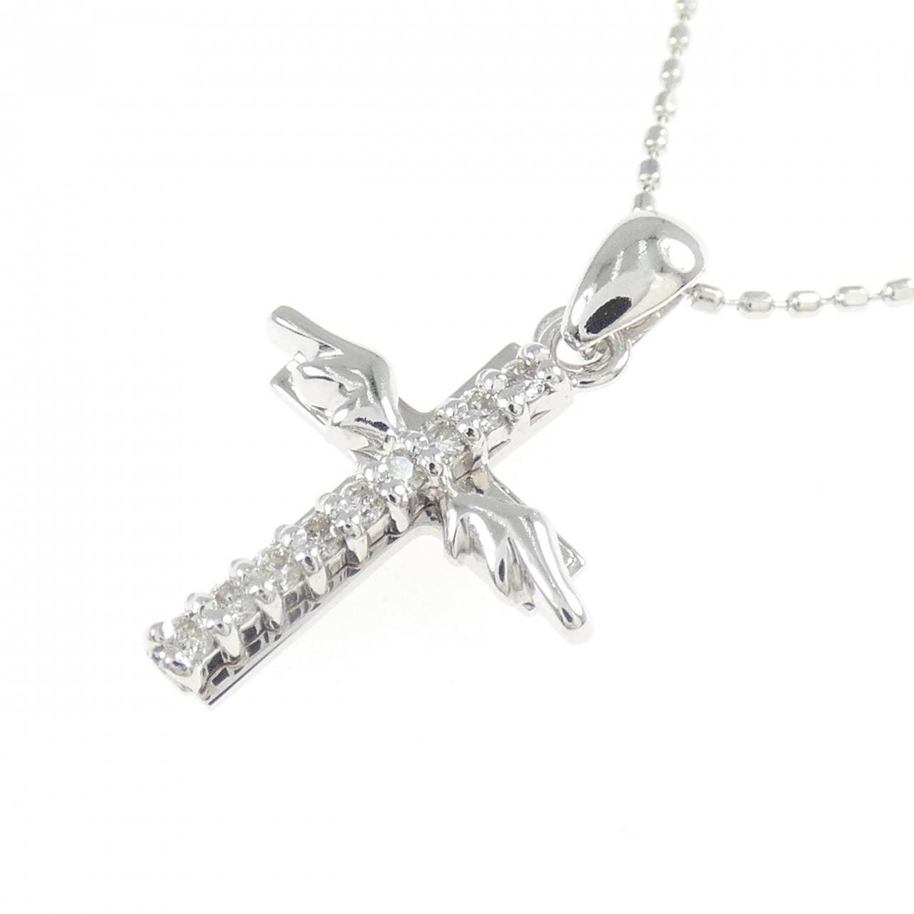 K18WG クロス×ウイング ダイヤモンド ネックレス 0.09CT