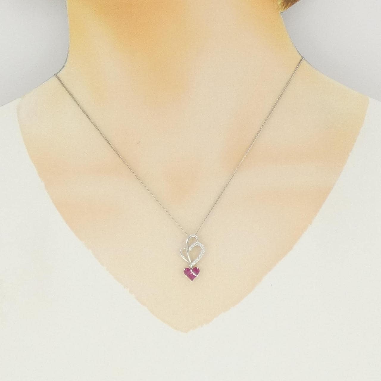 K18WG ハート ルビー ネックレス 0.60CT