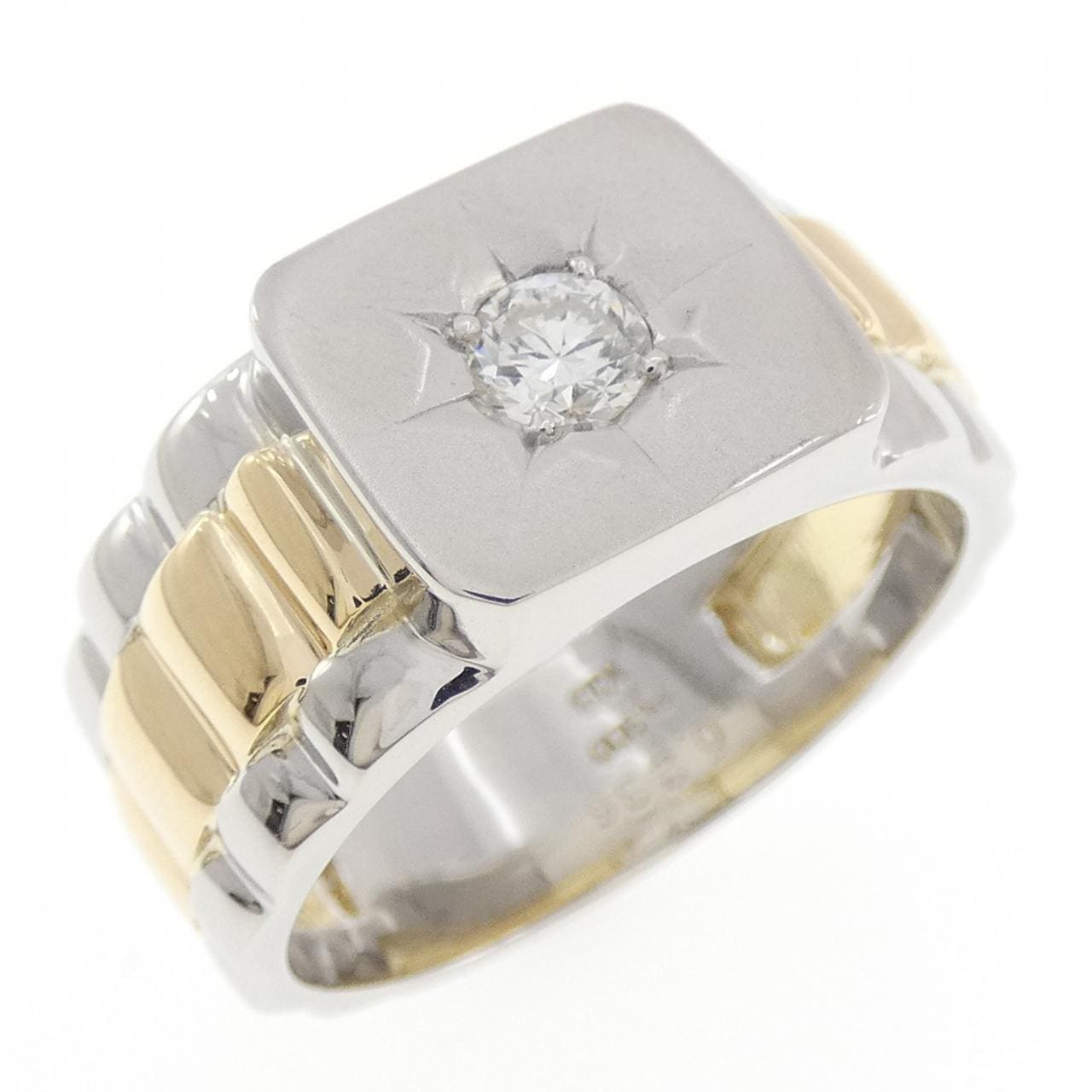 PT900/K18YG 印台 ダイヤモンド リング 0.236CT