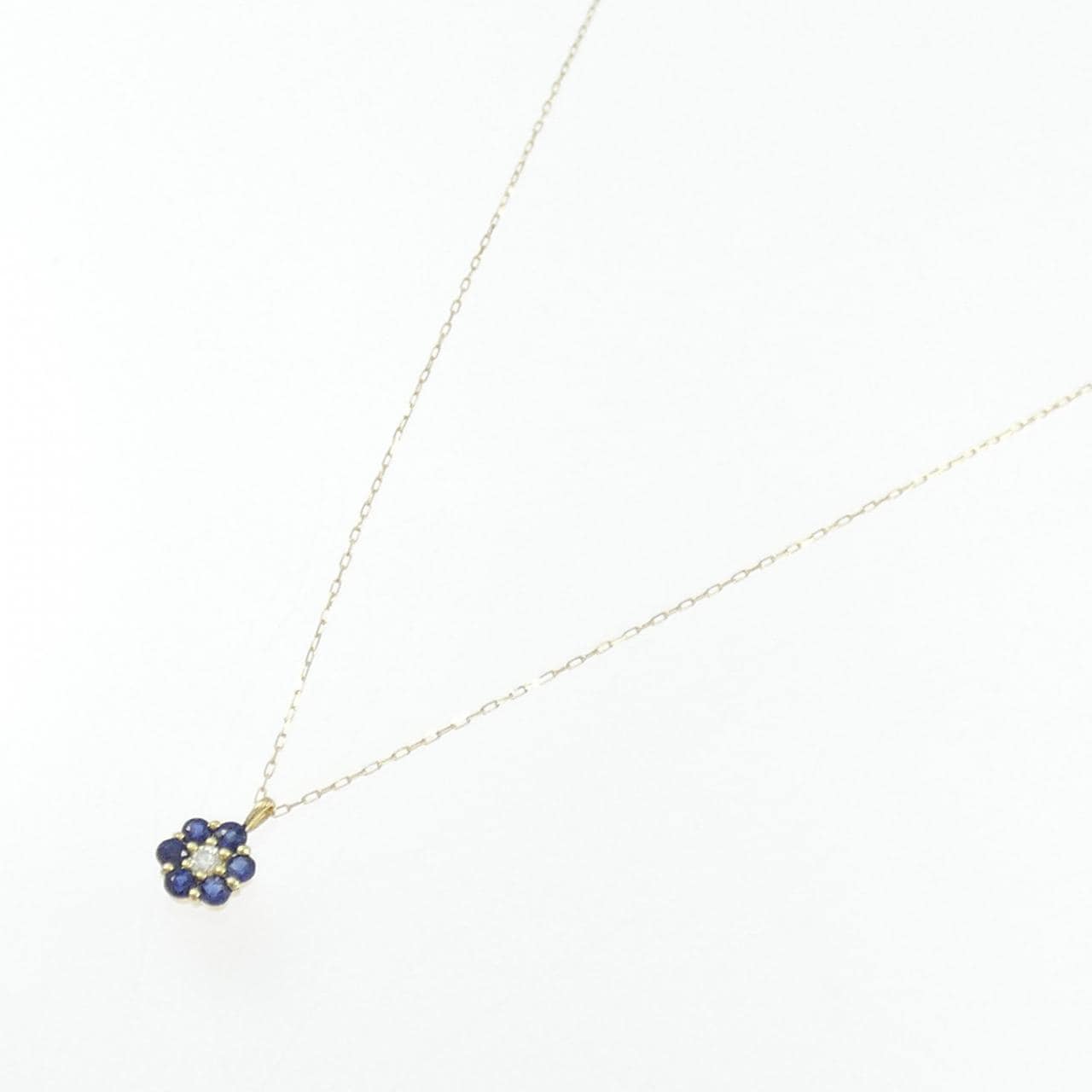 【新品】K18YG フラワー サファイヤ ネックレス 0.18CT