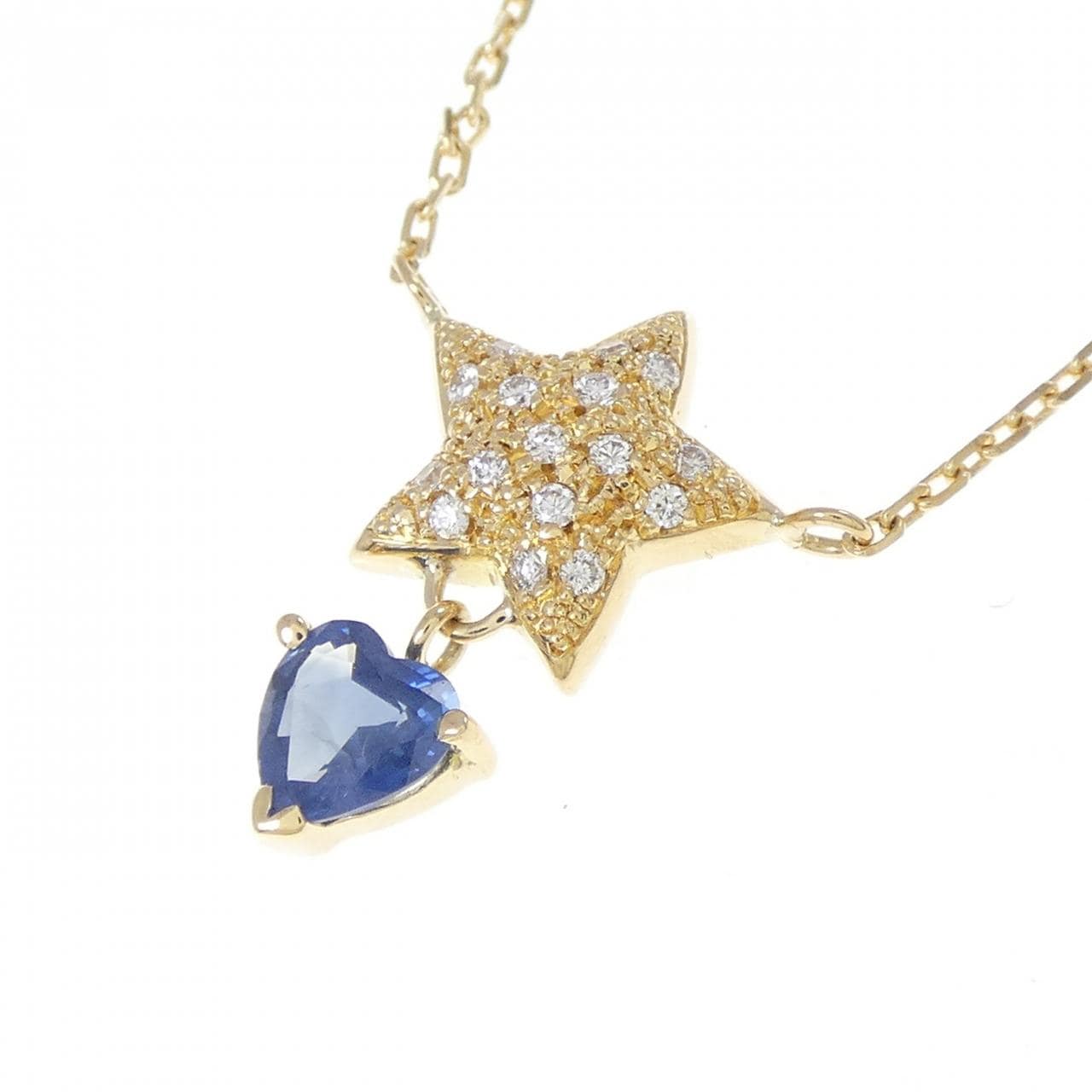 K18YG スター×ハート サファイヤ ネックレス 0.40CT