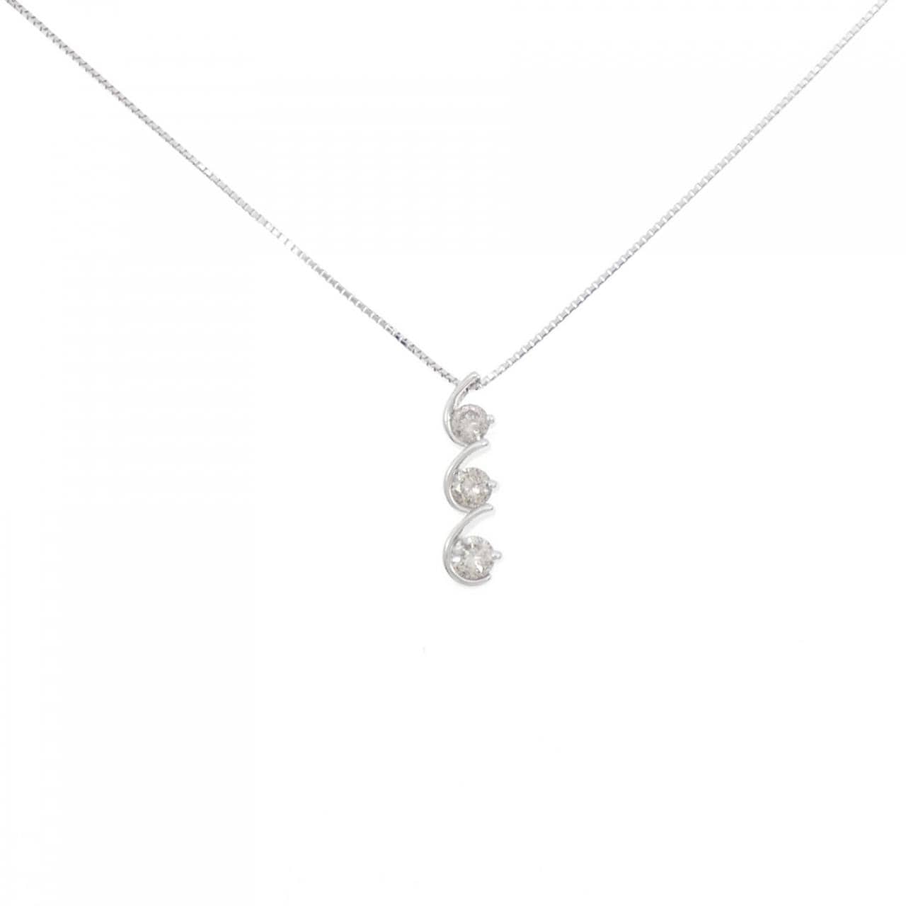 K18WG スリーストーン ダイヤモンド ネックレス 0.48CT