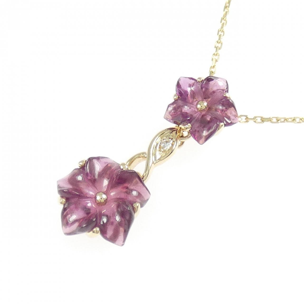 14KYG フラワー ガーネット ネックレス