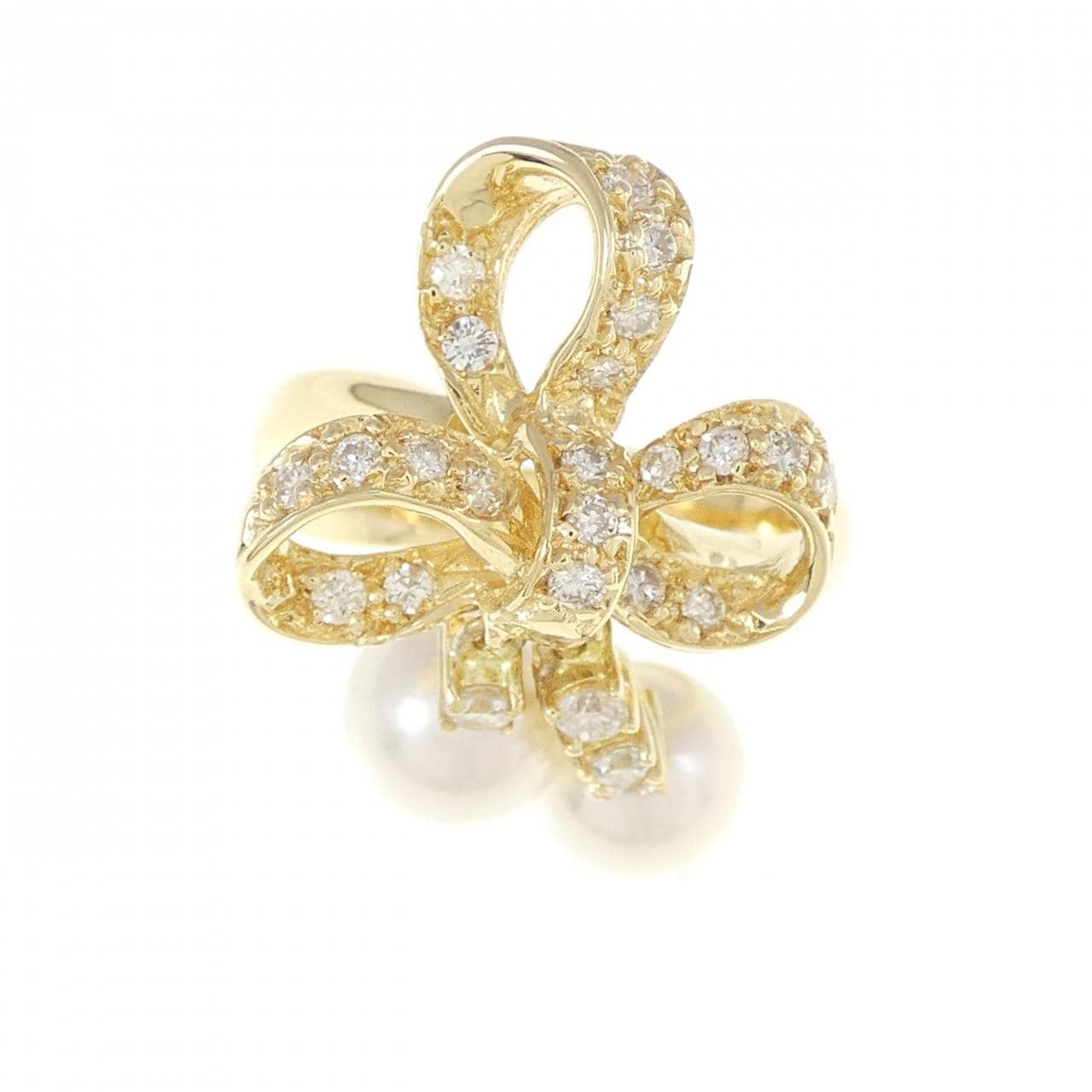 K18YG Ribbon Akoya Pearl Ring