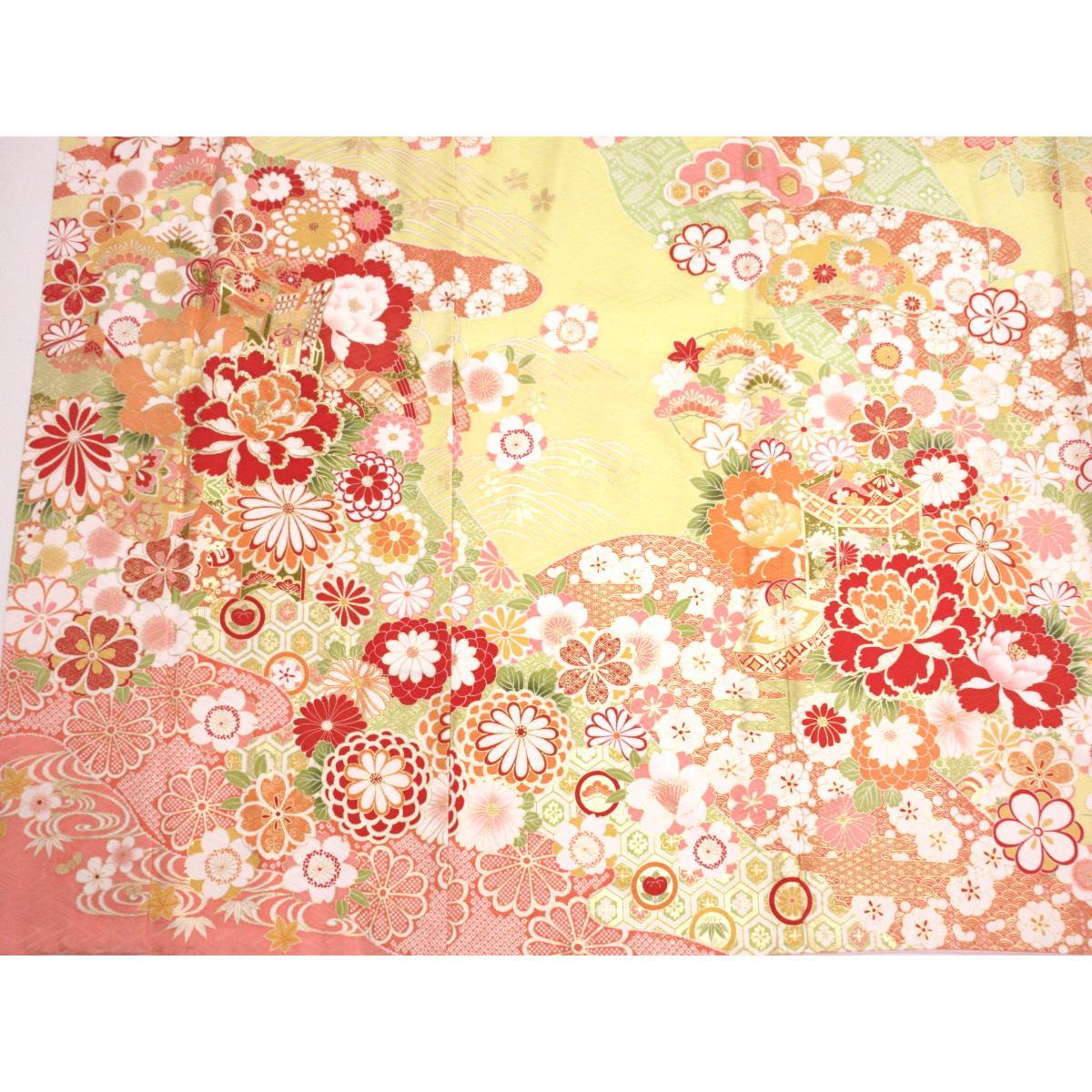 振袖　友禅金彩加工　刺繍入り　身幅Ｌ寸