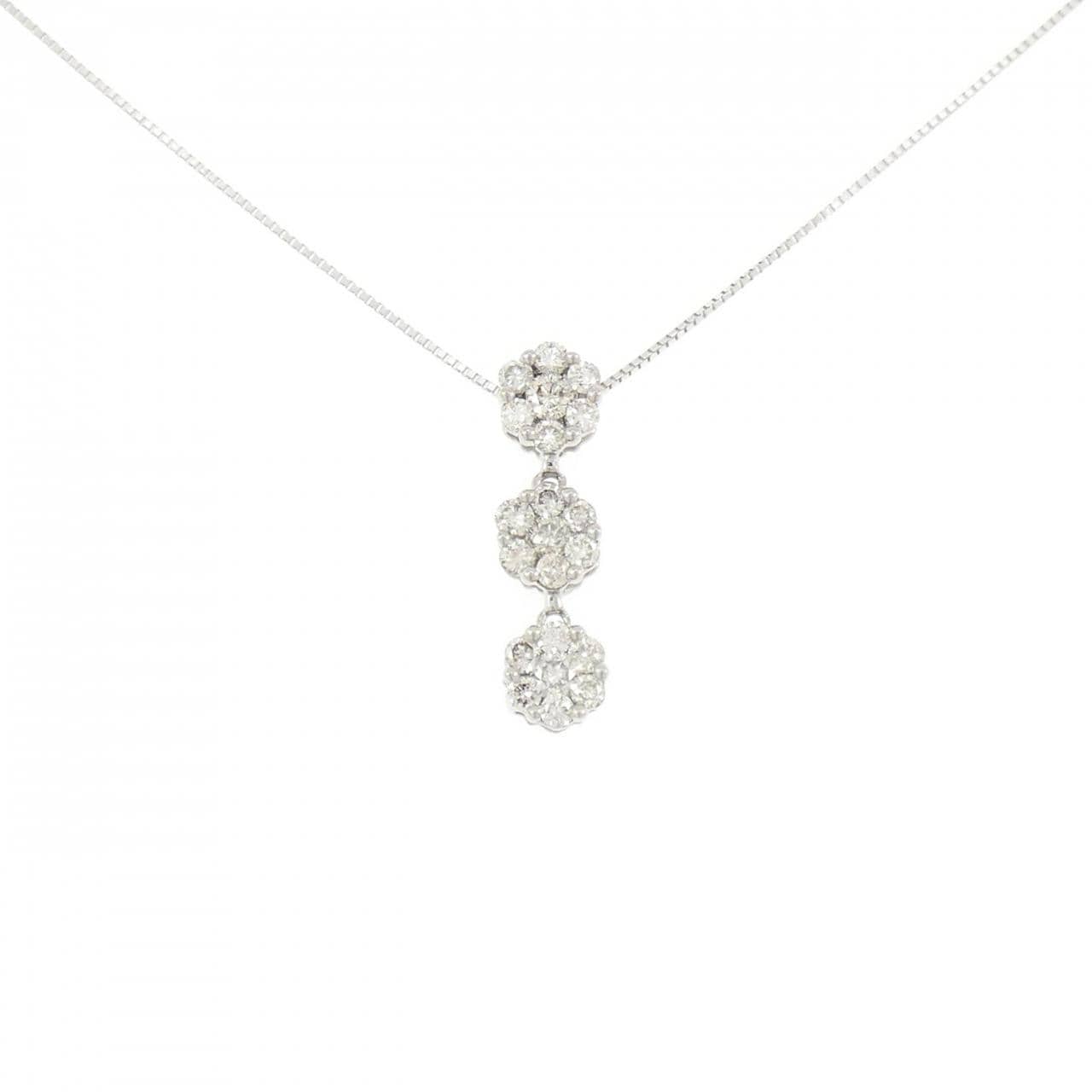 K18WG フラワー ダイヤモンド ネックレス 1.00CT