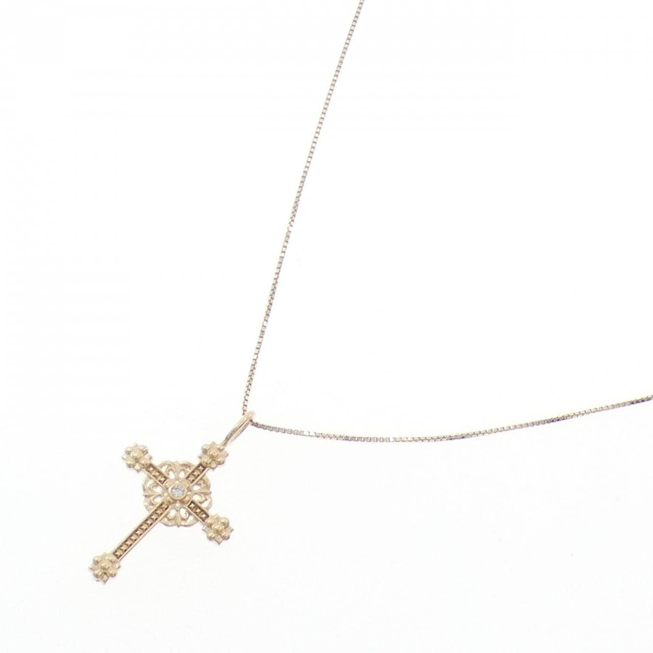 K10YG クロス ダイヤモンド ネックレス 0.01CT