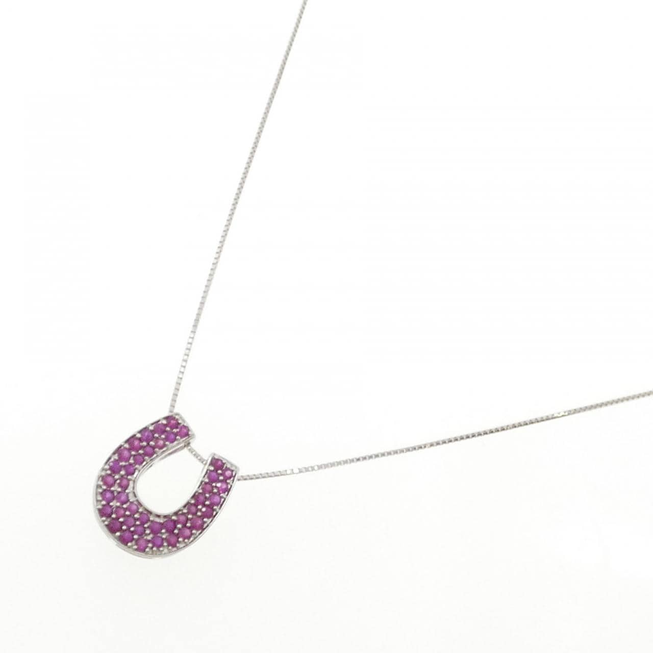 K18WG ホースシュー ルビー ネックレス 0.60CT