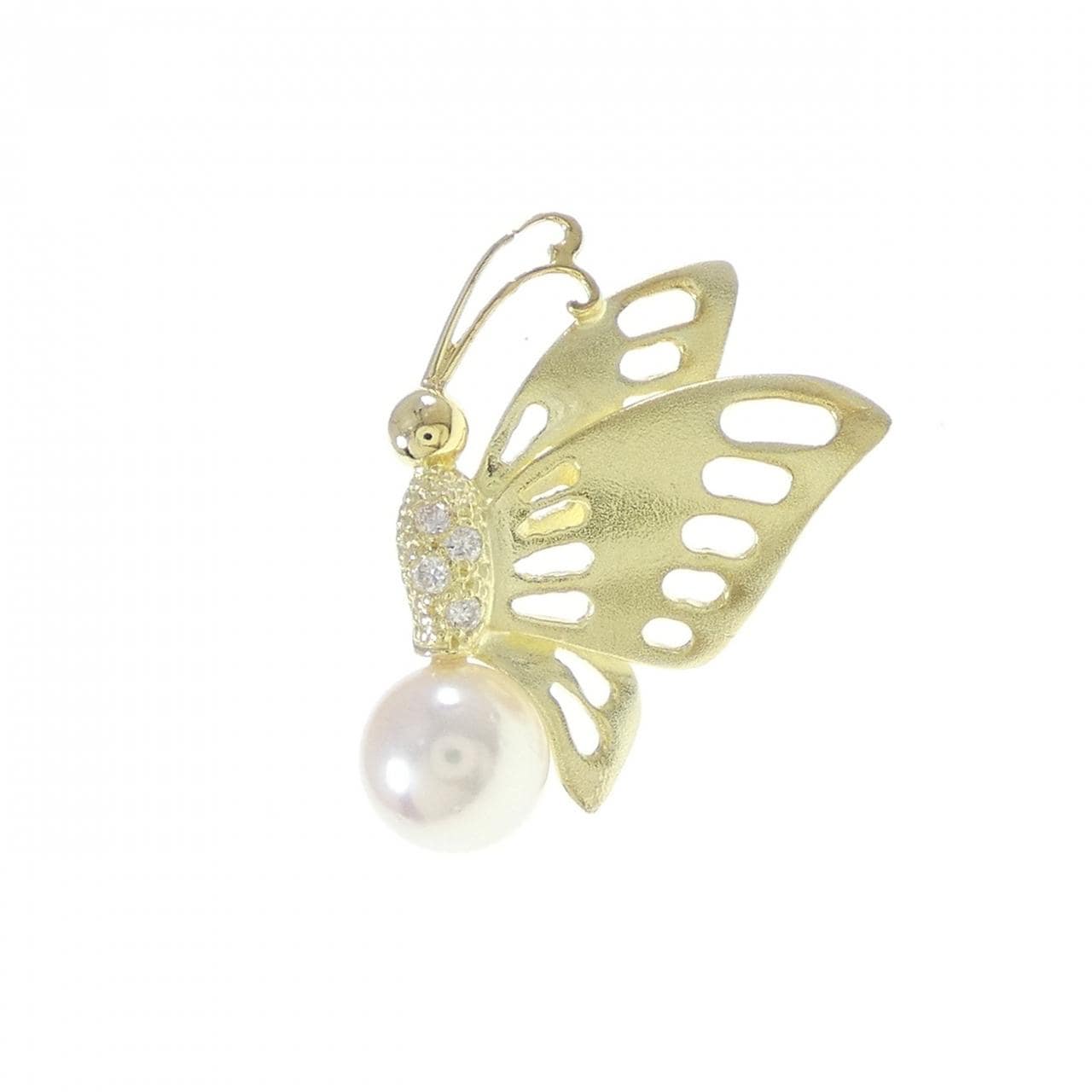 K18YG バタフライ アコヤパール ブローチ 6.0mm