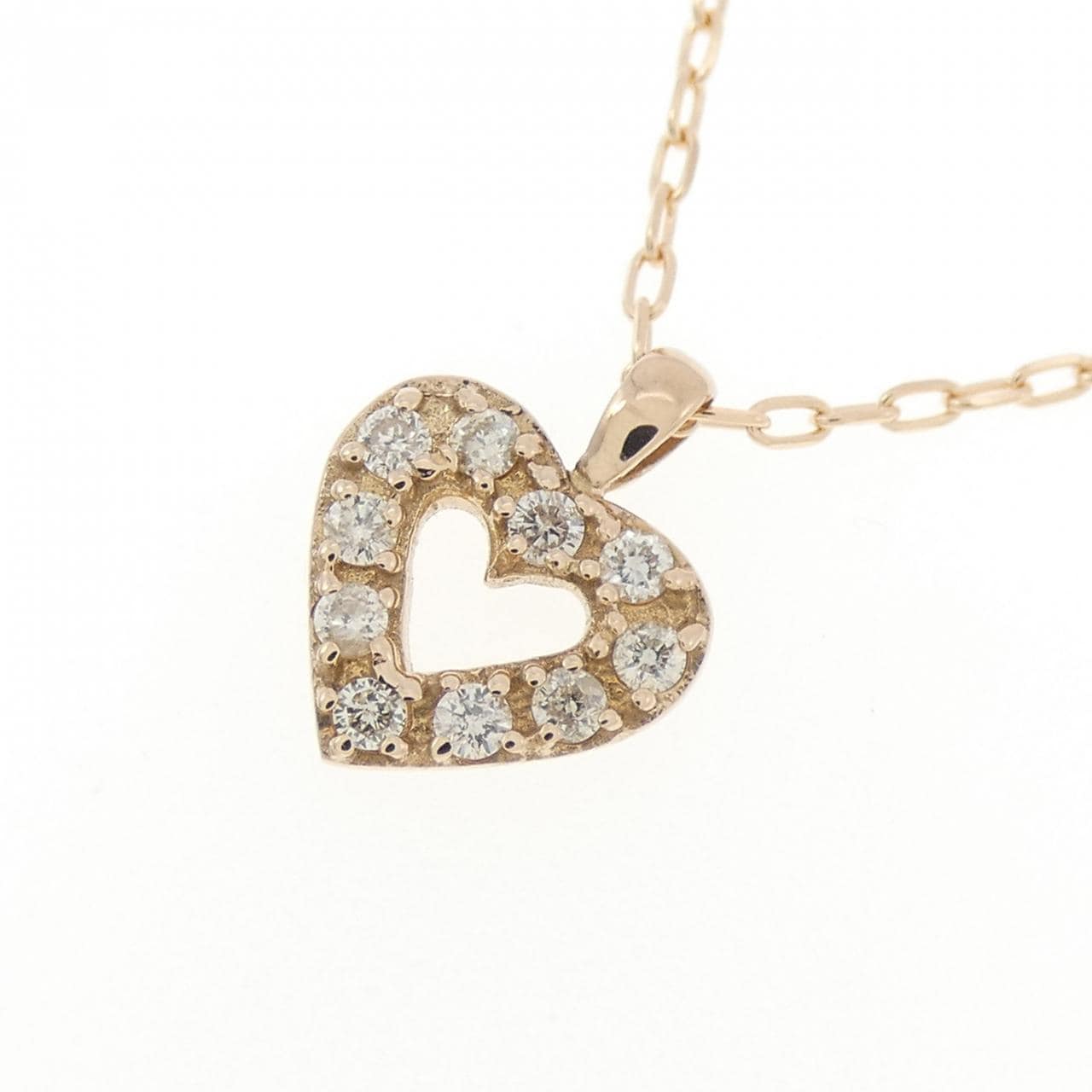 K18PG ハート ダイヤモンド ネックレス 0.10CT